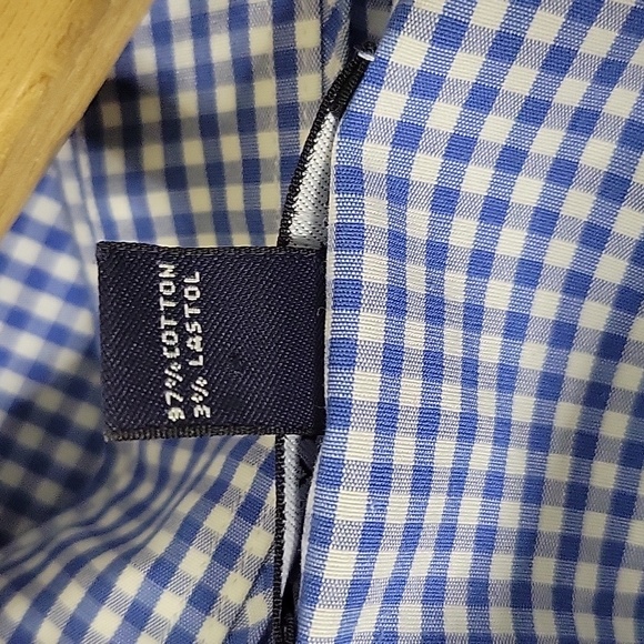 Lands' End Blue White Gingham 3/4 Sleeve Button Down Shirt Size 14 - Picture 4 of 5